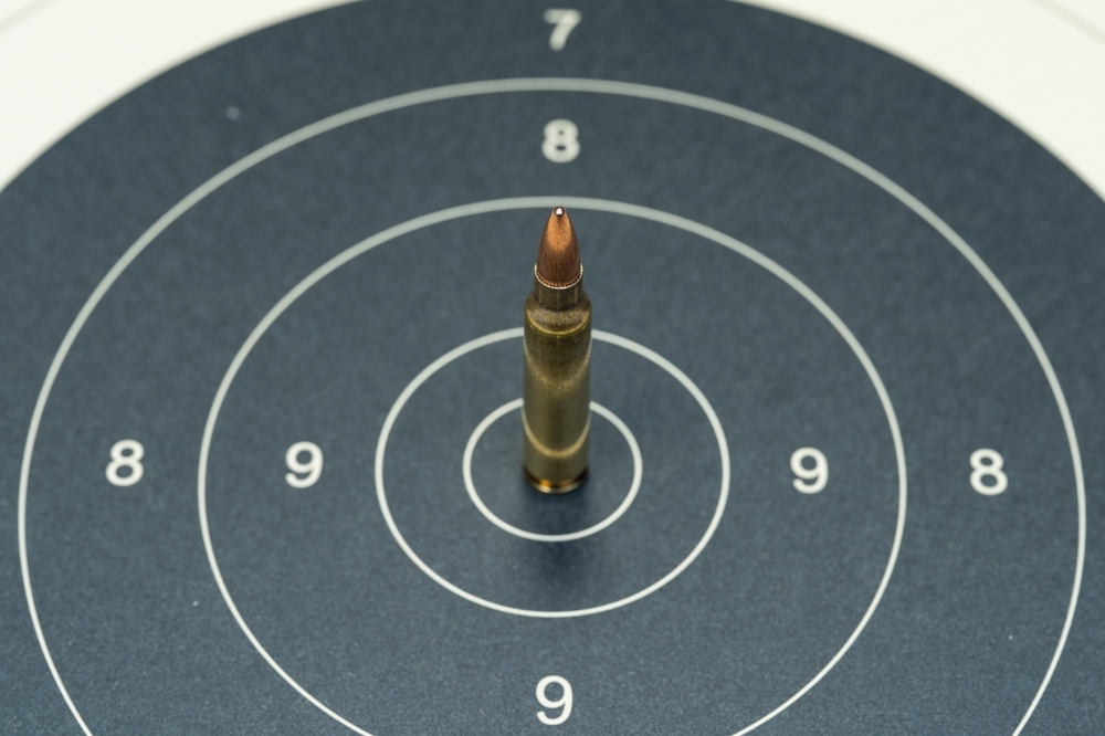 A target for shooting and a cartridge from a caliber rifle 5.56x45mm.