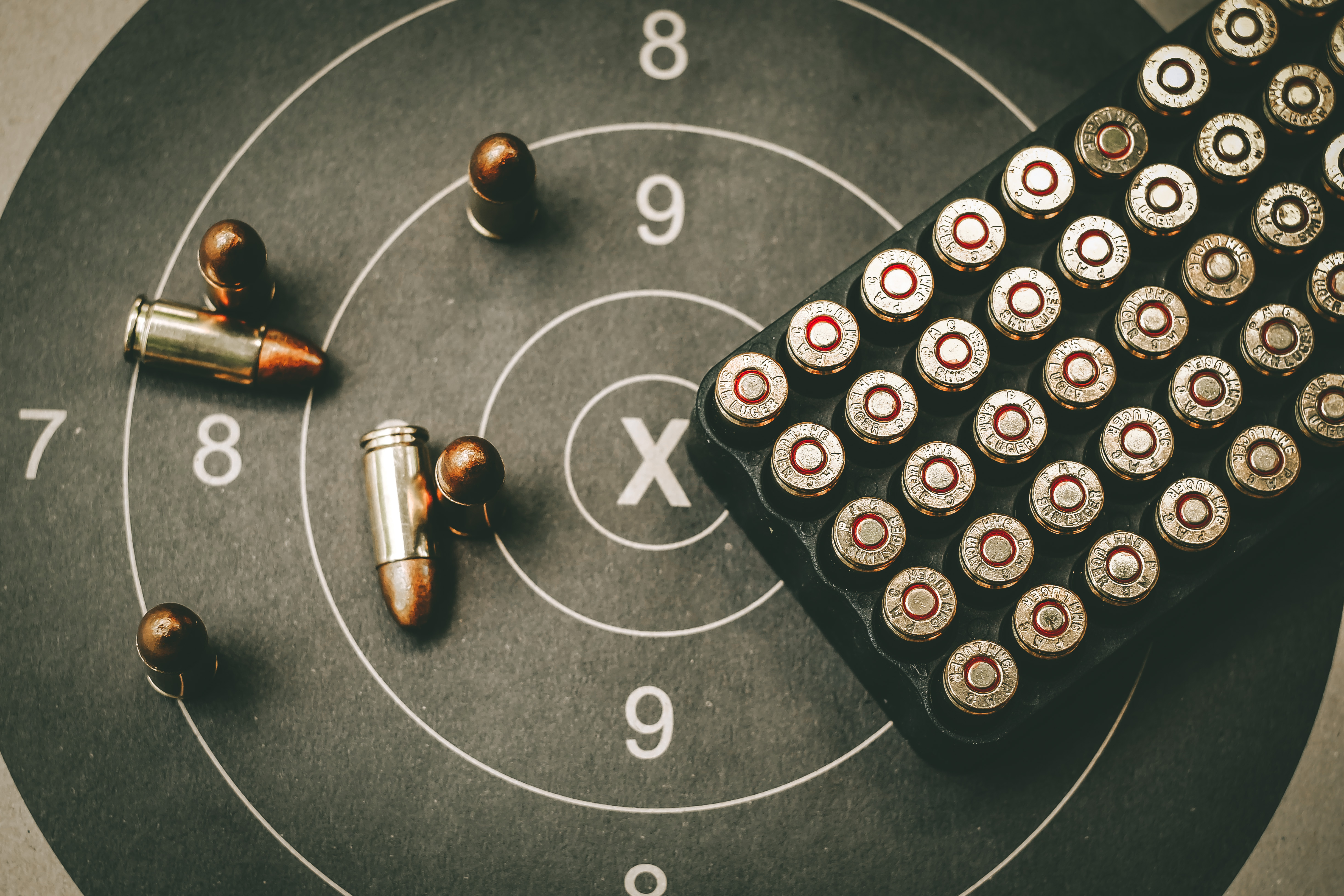 9MM ammo laying on Target