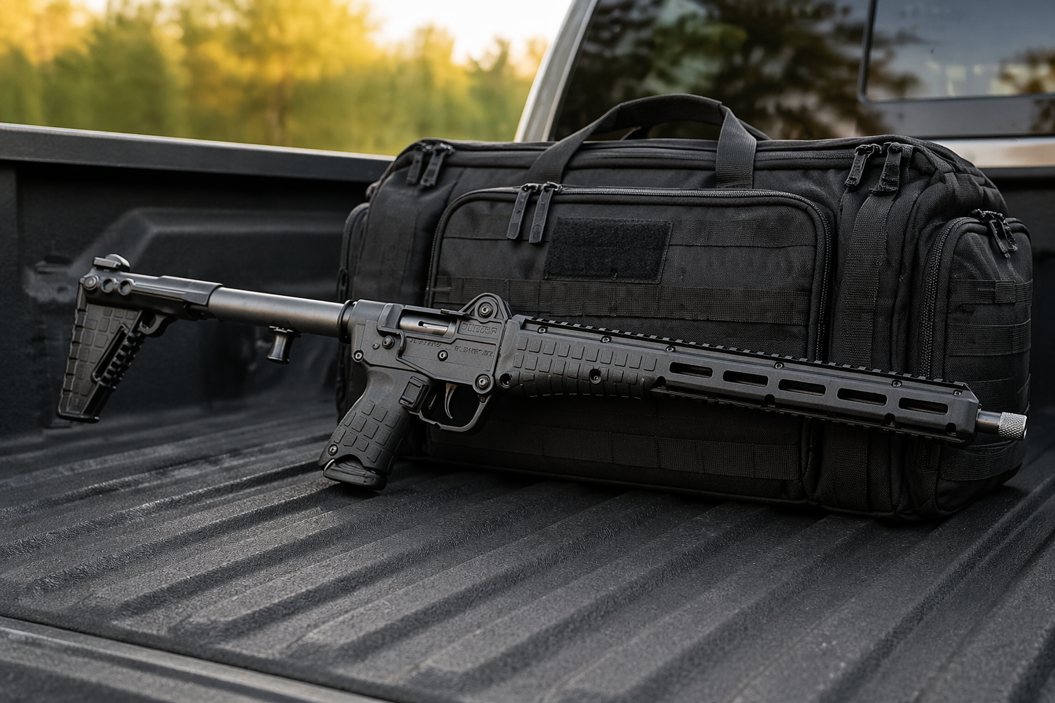 Kel Tec Sub 2000 w/ backpack in truck bed