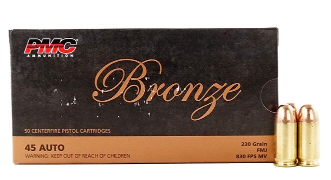 Box of PMC Bronze 45 ACP FMJ Ammo
